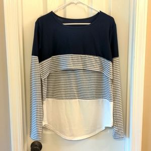 Long Sleeve Striped Color Block Maternity Nursing Top